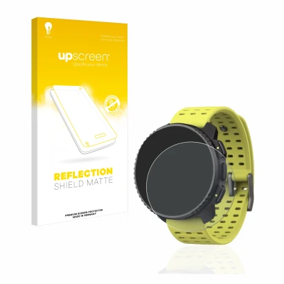 Face avant d’un emballage produit avec le logo de la marque upscreen. À côté, l’appareil Suunto Vertical est représenté avec l