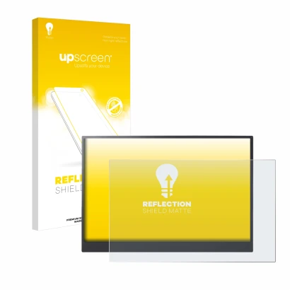 Face avant d’un emballage produit avec le logo de la marque upscreen. À côté, l’appareil LG gram +view 16MR70 moniteur portabl