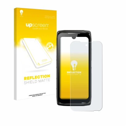 Face avant d’un emballage produit avec le logo de la marque upscreen. À côté, l’appareil Crosscall Core-Z5 est représenté avec