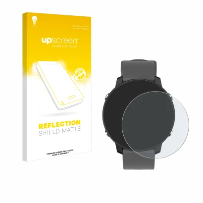 Face avant d’un emballage produit avec le logo de la marque upscreen. À côté, l’appareil Shot Scope G5 GPS Watch est représent