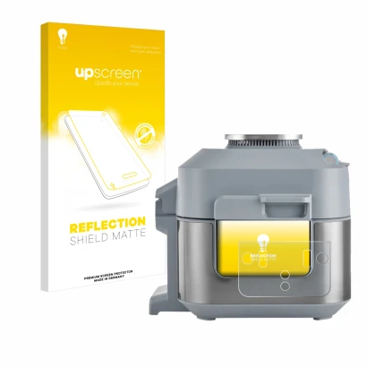Face avant d’un emballage produit avec le logo de la marque upscreen. À côté, l’appareil Ninja Speedi Rapid Cooking System est