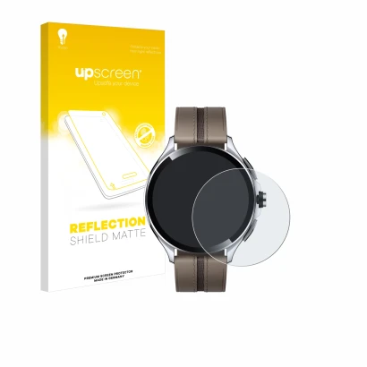 Face avant d’un emballage produit avec le logo de la marque upscreen. À côté, l’appareil Xiaomi Watch 2 Pro est représenté ave