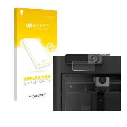 Face avant d’un emballage produit avec le logo de la marque upscreen. À côté, l’appareil Bambu Lab P1S 3D Printer est représen