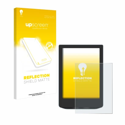 Face avant d’un emballage produit avec le logo de la marque upscreen. À côté, l’appareil PocketBook Verse est représenté avec 