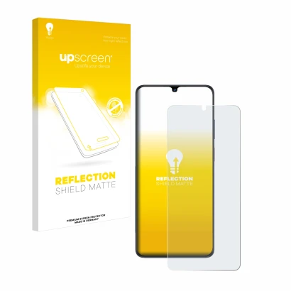 Face avant d’un emballage produit avec le logo de la marque upscreen. À côté, l’appareil ZTE Blade V50 Vita est représenté ave