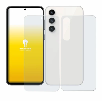 Image de l'appareil Samsung Galaxy S23 FE (Avant+Arrière) avec une grande variété de protections d'écran.