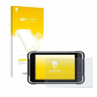 Face avant d’un emballage produit avec le logo de la marque upscreen. À côté, l’appareil Handheld Algiz RT8 est représenté ave
