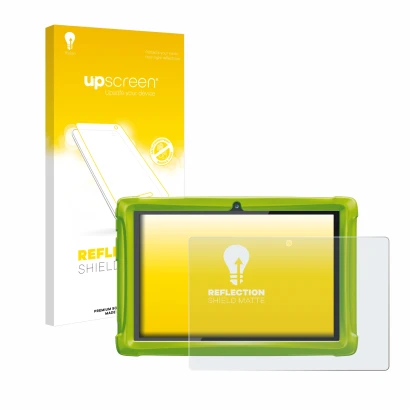 Face avant d’un emballage produit avec le logo de la marque upscreen. À côté, l’appareil Clementoni Clempad 10 est représenté
