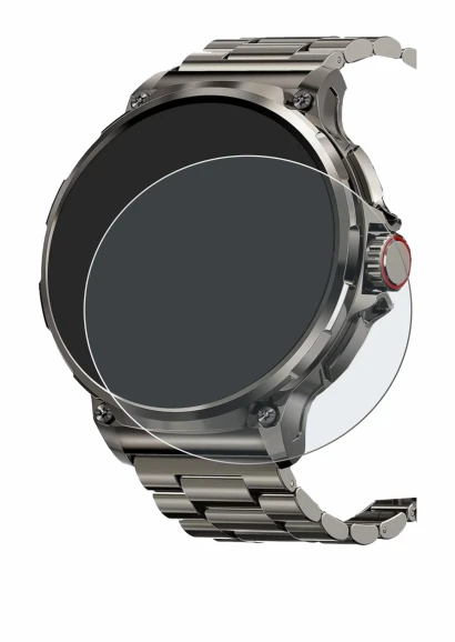 Image de l'appareil Tesofit Smartwatch 1.85" (rond) avec une grande variété de protections d'écran.