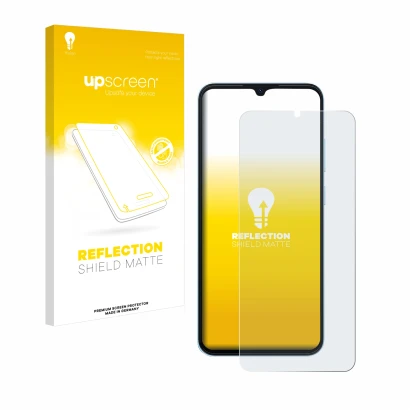 Face avant d’un emballage produit avec le logo de la marque upscreen. À côté, l’appareil Blackview Wave 6C est représenté avec