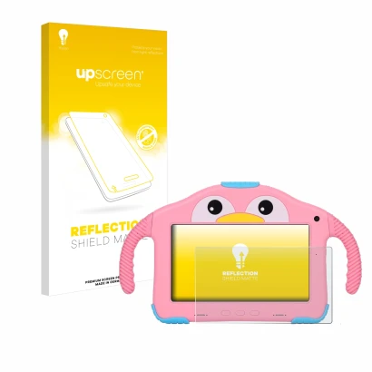 Face avant d’un emballage produit avec le logo de la marque upscreen. À côté, l’appareil okulaku KIDS03-Pro03 7" est représent