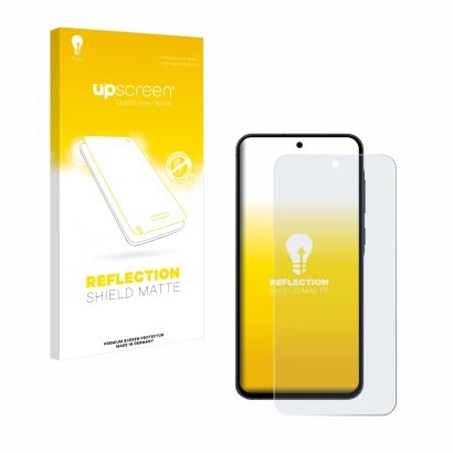 Face avant d’un emballage produit avec le logo de la marque upscreen. À côté, l’appareil Samsung Galaxy A55 5G est représenté