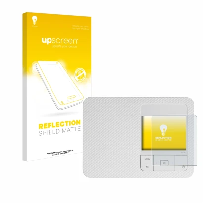 Face avant d’un emballage produit avec le logo de la marque upscreen. À côté, l’appareil Canon Selphy CP1500 est représenté av