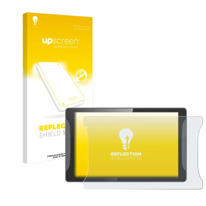 Face avant d’un emballage produit avec le logo de la marque upscreen. À côté, l’appareil Logicom Multimedia Stand Pro est repr