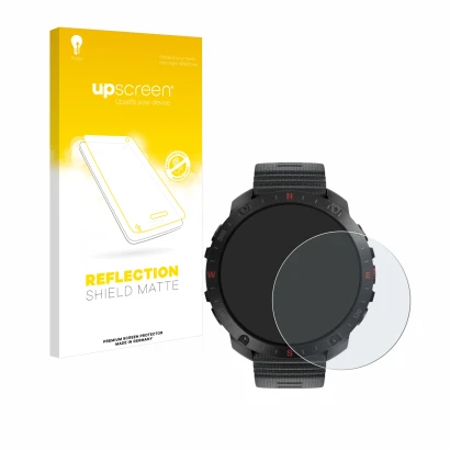 Face avant d’un emballage produit avec le logo de la marque upscreen. À côté, l’appareil Polar Grit X2 Pro est représenté avec