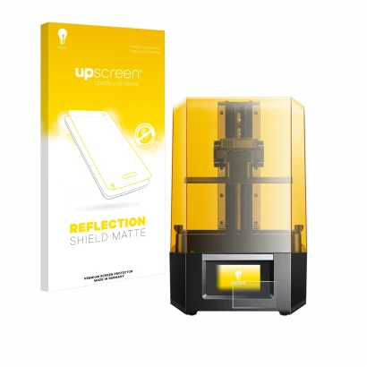 Face avant d’un emballage produit avec le logo de la marque upscreen. À côté, l’appareil Anycubic Photon Mono M5s est représen