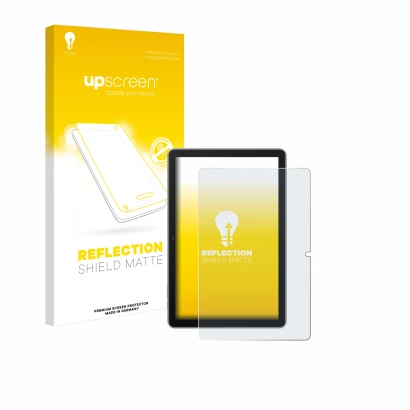 Face avant d’un emballage produit avec le logo de la marque upscreen. À côté, l’appareil Blackview Tab 70 est représenté avec 