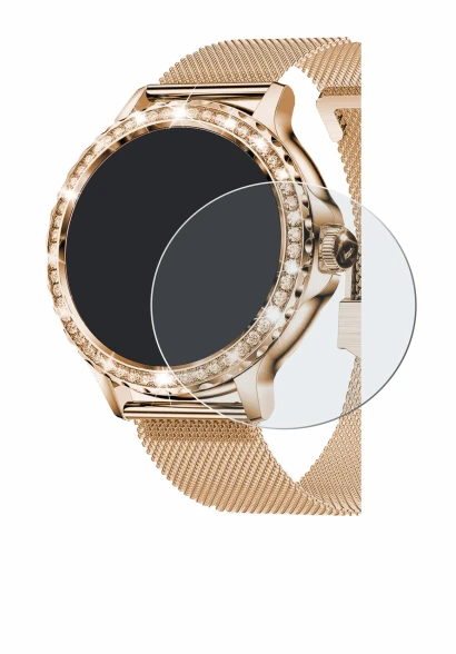 Image de l'appareil walkbee Smartwatch 1.3" (rond) avec une grande variété de protections d'écran.
