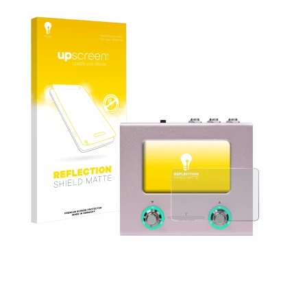 Face avant d’un emballage produit avec le logo de la marque upscreen. À côté, l’appareil Hotone Ampero Mini est représenté ave