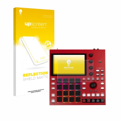 Face avant d’un emballage produit avec le logo de la marque upscreen. À côté, l’appareil Akai MPC One+ est représenté avec la