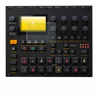 Image de l'appareil Elektron Digitakt II avec une grande variété de protections d'écran.