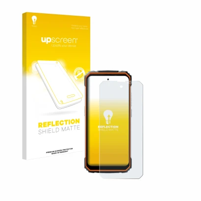 Face avant d’un emballage produit avec le logo de la marque upscreen. À côté, l’appareil Blackview BV8100 est représenté avec 