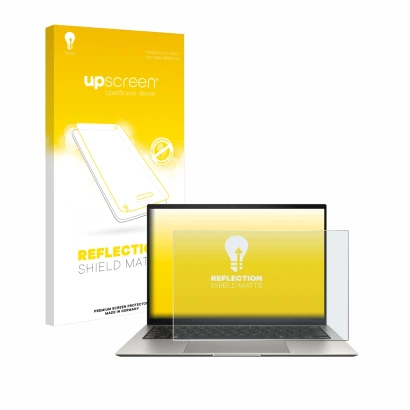 Face avant d’un emballage produit avec le logo de la marque upscreen. À côté, l’appareil ASUS ZenBook S 13 OLED UX5304 est rep