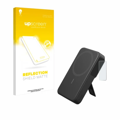 Face avant d’un emballage produit avec le logo de la marque upscreen. À côté, l’appareil Anker MagGo est représenté avec la pr