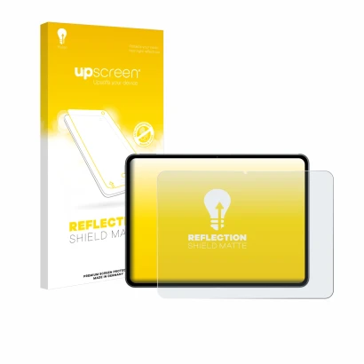 Face avant d’un emballage produit avec le logo de la marque upscreen. À côté, l’appareil OnePlus Pad 2 est représenté avec la 