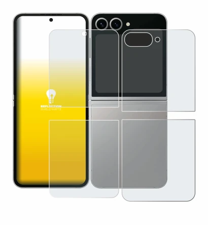 Image de l'appareil Samsung Galaxy Z Flip 6 (Avant+Arrière) avec une grande variété de protections d'écran.