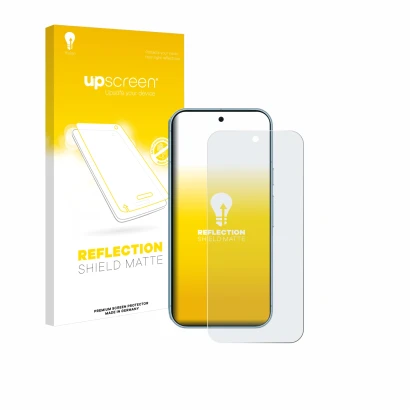 Face avant d’un emballage produit avec le logo de la marque upscreen. À côté, l’appareil Google Pixel 9 Pro XL est représenté 