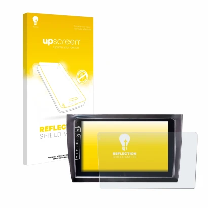 Face avant d’un emballage produit avec le logo de la marque upscreen. À côté, l’appareil Dynavin D9-DF56 9" est représenté ave