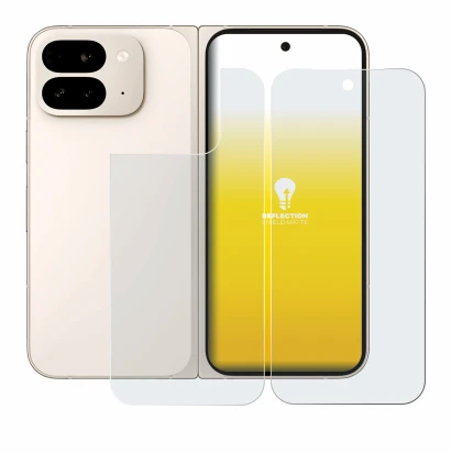 Image de l'appareil Google Pixel 9 Pro Fold (Avant+Arrière) avec une grande variété de protections d'écran.