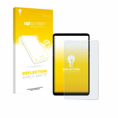 Face avant d’un emballage produit avec le logo de la marque upscreen. À côté, l’appareil Xiaomi Redmi Pad SE 8.7 est représent