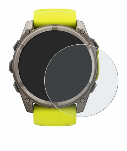 Image de l'appareil Garmin Fenix 8 Solar (51 mm) avec une grande variété de protections d'écran.