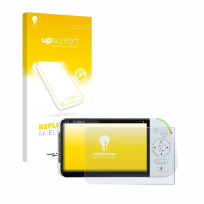 Face avant d’un emballage produit avec le logo de la marque upscreen. À côté, l’appareil Babysense MaxView-2CAM 5,5" est repré