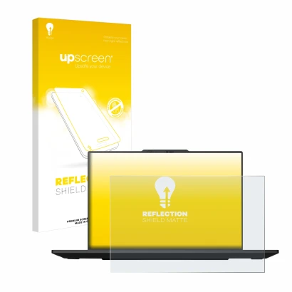 Face avant d’un emballage produit avec le logo de la marque upscreen. À côté, l’appareil Lenovo ThinkPad P1 Gen 7 16" est repr