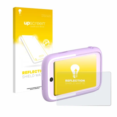 Face avant d’un emballage produit avec le logo de la marque upscreen. À côté, l’appareil Myfirst Camera 50 est représenté avec