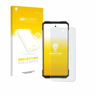 Face avant d’un emballage produit avec le logo de la marque upscreen. À côté, l’appareil Doogee S200 est représenté avec la pr