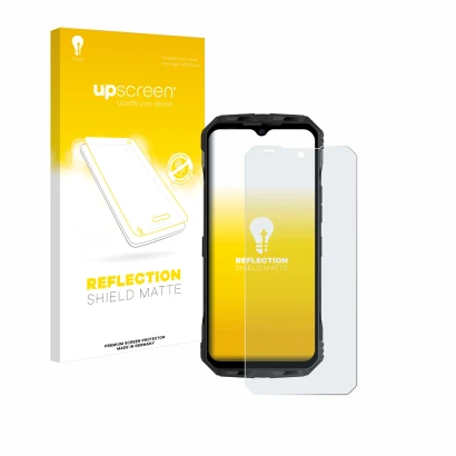 Face avant d’un emballage produit avec le logo de la marque upscreen. À côté, l’appareil Doogee V Max Plus est représenté avec