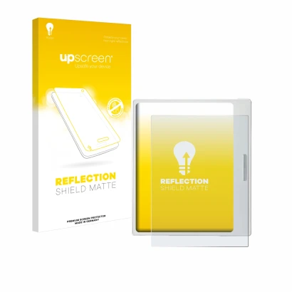 Face avant d’un emballage produit avec le logo de la marque upscreen. À côté, l’appareil Boox Go Color 7 White Edition est rep