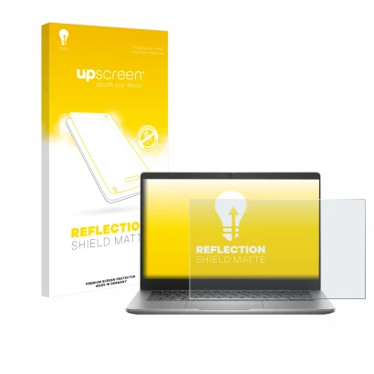 Face avant d’un emballage produit avec le logo de la marque upscreen. À côté, l’appareil Dell Latitude 3340 Laptop 13.3" est r