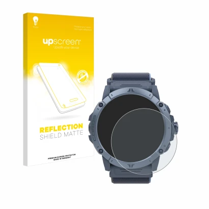 Face avant d’un emballage produit avec le logo de la marque upscreen. À côté, l’appareil Coros Vertix 2S est représenté avec l