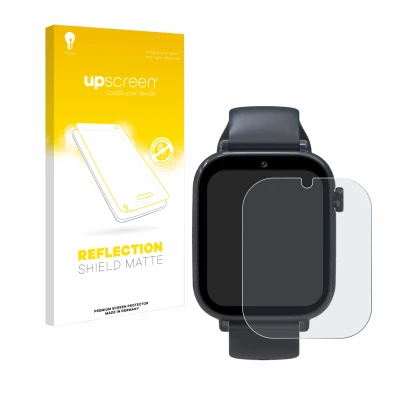 Face avant d’un emballage produit avec le logo de la marque upscreen. À côté, l’appareil Forever Kids Smartwatch est représent