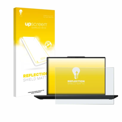 Face avant d’un emballage produit avec le logo de la marque upscreen. À côté, l’appareil Lenovo ThinkPad P14s Gen 5 14.5" est