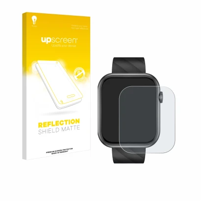 Face avant d’un emballage produit avec le logo de la marque upscreen. À côté, l’appareil Bekomiya Smartwatch 2" est représenté