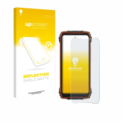 Face avant d’un emballage produit avec le logo de la marque upscreen. À côté, l’appareil Blackview Oscal Pilot 1 est représent