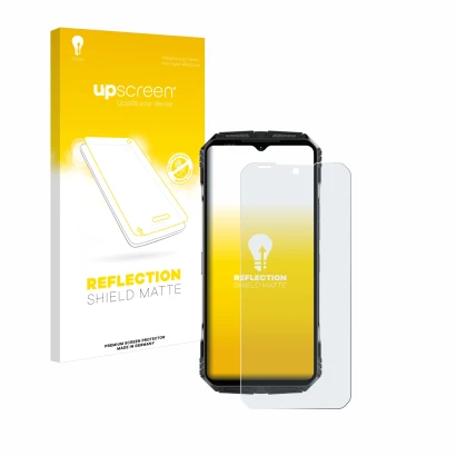 Face avant d’un emballage produit avec le logo de la marque upscreen. À côté, l’appareil Doogee S118 Pro est représenté avec l