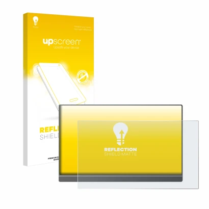 Face avant d’un emballage produit avec le logo de la marque upscreen. À côté, l’appareil Arzopa Z1FC 16.1" est représenté avec