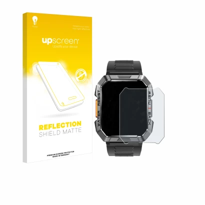 Face avant d’un emballage produit avec le logo de la marque upscreen. À côté, l’appareil Iowodo W60 2" est représenté avec la